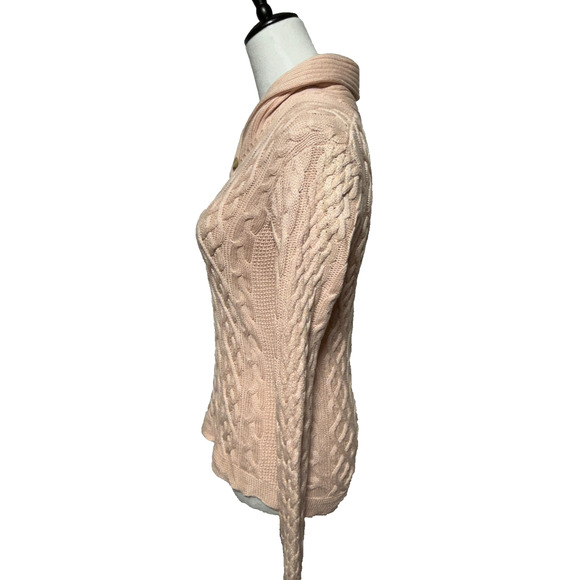 Lauren Ralph Lauren Sweater Silk Cashmere Medium Pink Cable Knit Button Detail - Picture 6 of 9